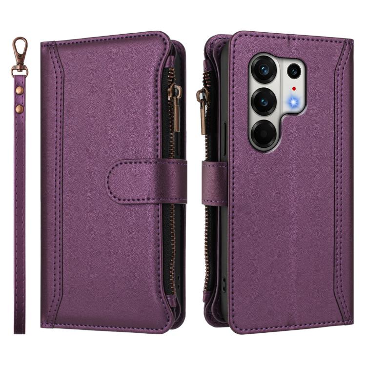 For Tecno Camon 50 Pro 4G Magnetic Closure 9 Card Slots Zipper Leather Case with Hand Strap