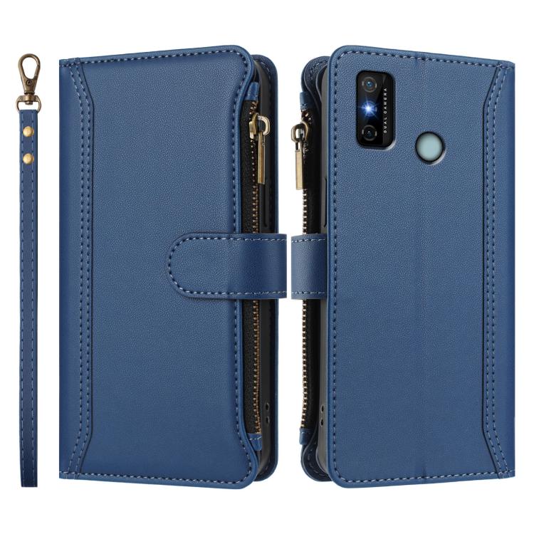 For Tecno Spark 6 Go/Spark Go 2021 Magnetic Closure 9 Card Slots Zipper Leather Case with Hand Strap