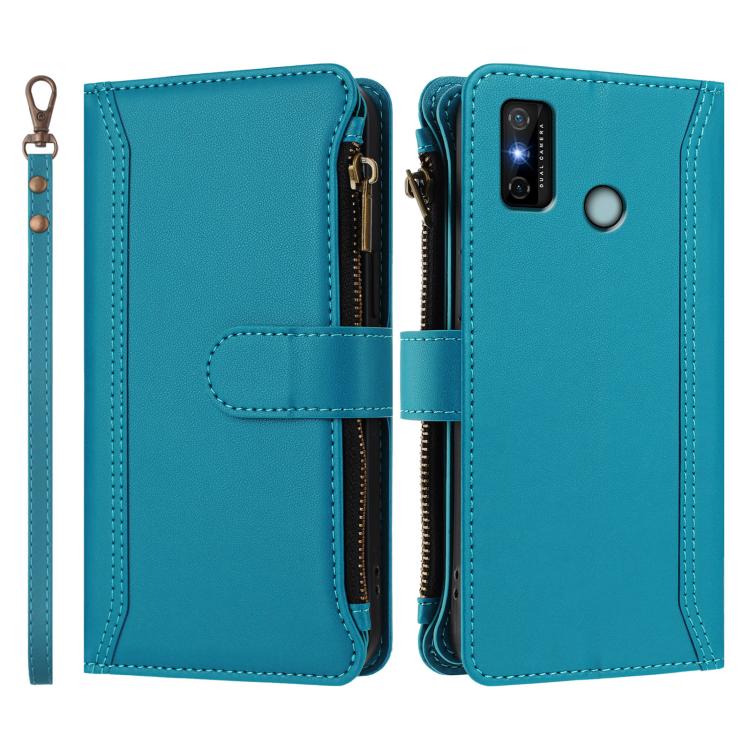 For Tecno Spark 6 Go/Spark Go 2021 Magnetic Closure 9 Card Slots Zipper Leather Case with Hand Strap