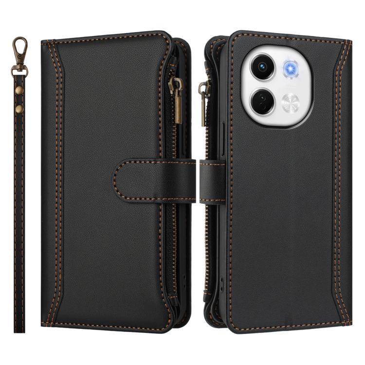For Tecno Spark 30 5G/Pova 6 Neo 5G Magnetic Closure 9 Card Slots Zipper Leather Case with Hand Strap