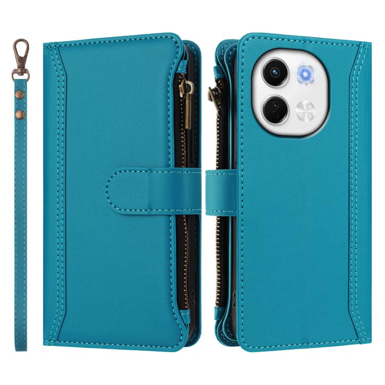 For Tecno Spark 30 5G/Pova 6 Neo 5G Magnetic Closure 9 Card Slots Zipper Leather Case with Hand Strap