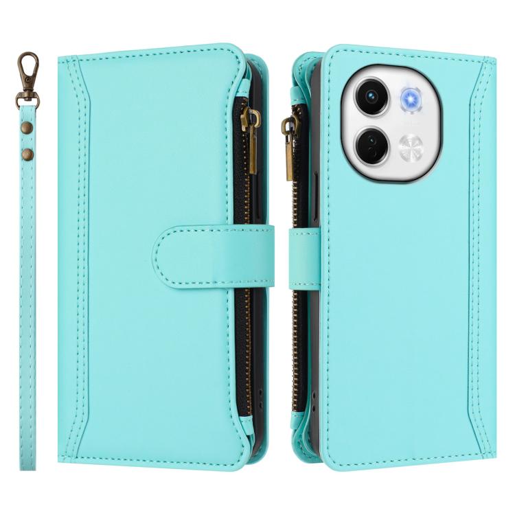 For Tecno Spark 30 5G/Pova 6 Neo 5G Magnetic Closure 9 Card Slots Zipper Leather Case with Hand Strap