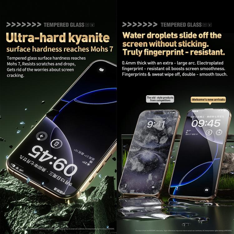For iPhone 16 Pro WK WTP-104 Jungle Series Kinkong Kyanite Ultra-hard 9D Curved Privacy Aluminum Glass Film