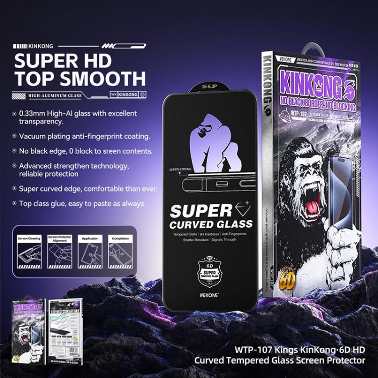 For iPhone 16 Pro WK WTP-107 Kings KinKong 0.33mm 6D Curved HD Tempered Glass Film, No Black Frame