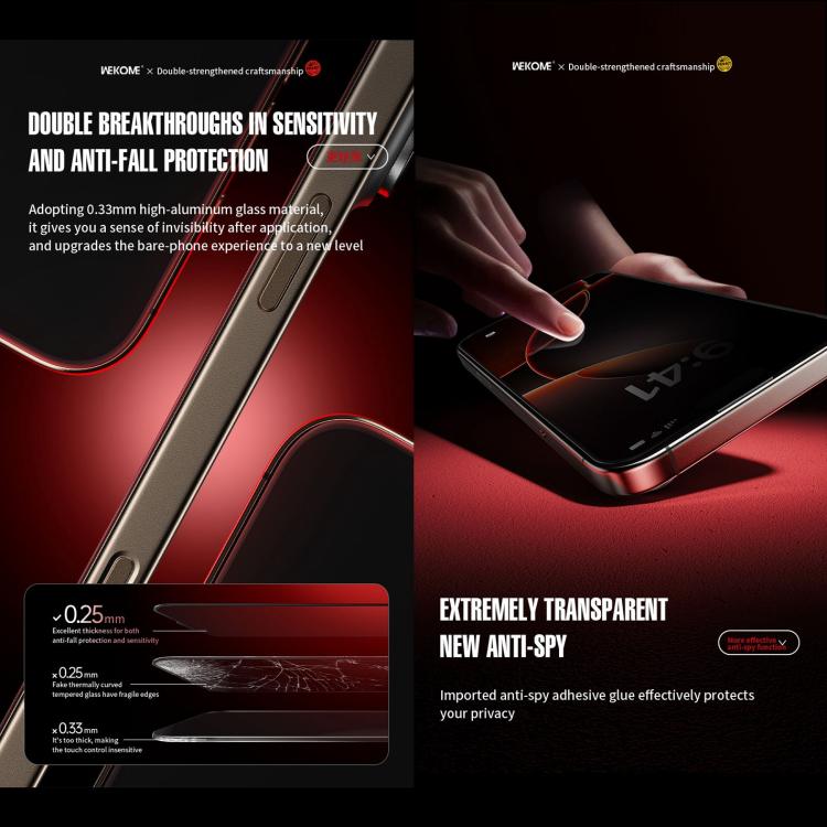 For iPhone 14 Pro Max WK WTP-116 Easy Install 6D Curved Ultra-Fine Edge Privacy Tempered Glass Film
