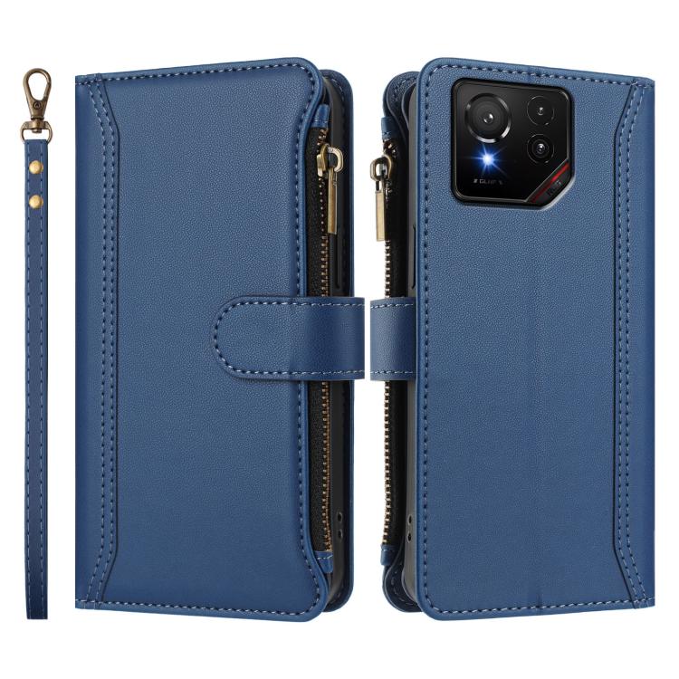 For Asus ROG Phone 9 / 9 Pro Magnetic Closure 9 Card Slots Zipper Leather Case with Hand Strap