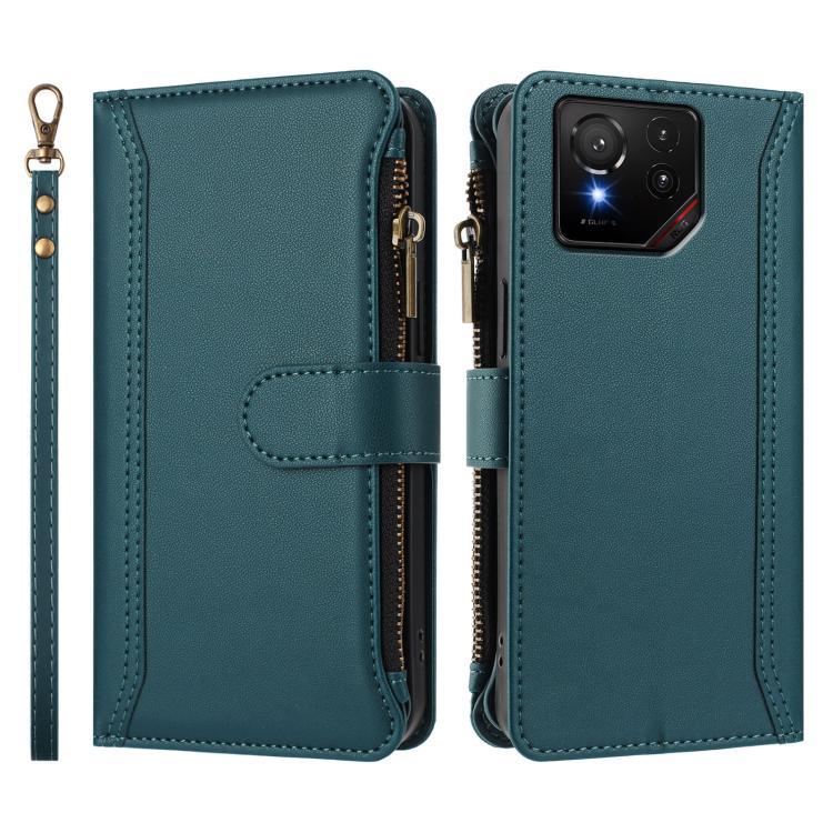 For Asus ROG Phone 9 / 9 Pro Magnetic Closure 9 Card Slots Zipper Leather Case with Hand Strap