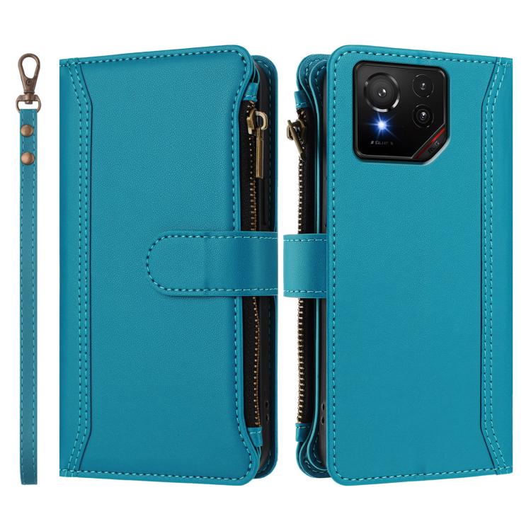 For Asus ROG Phone 9 / 9 Pro Magnetic Closure 9 Card Slots Zipper Leather Case with Hand Strap