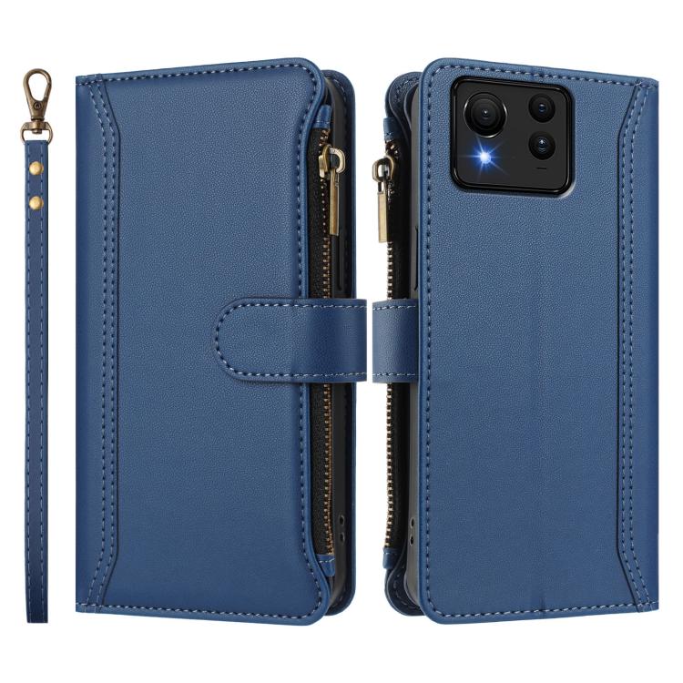 For Asus Zenfone 11 Ultra Magnetic Closure 9 Card Slots Zipper Leather Case with Hand Strap