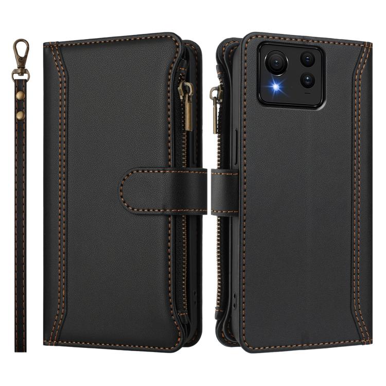 For Asus Zenfone 11 Ultra Magnetic Closure 9 Card Slots Zipper Leather Case with Hand Strap