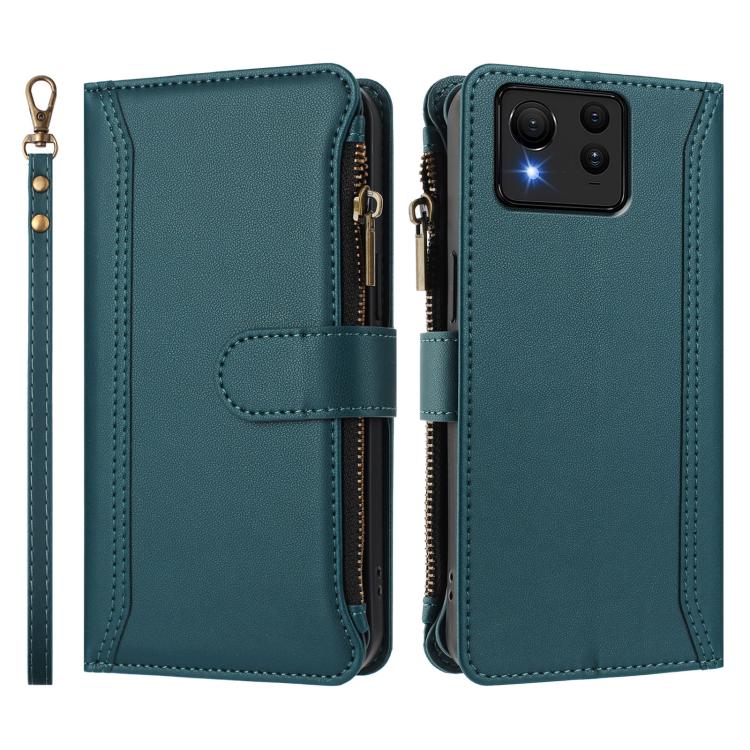 For Asus Zenfone 11 Ultra Magnetic Closure 9 Card Slots Zipper Leather Case with Hand Strap