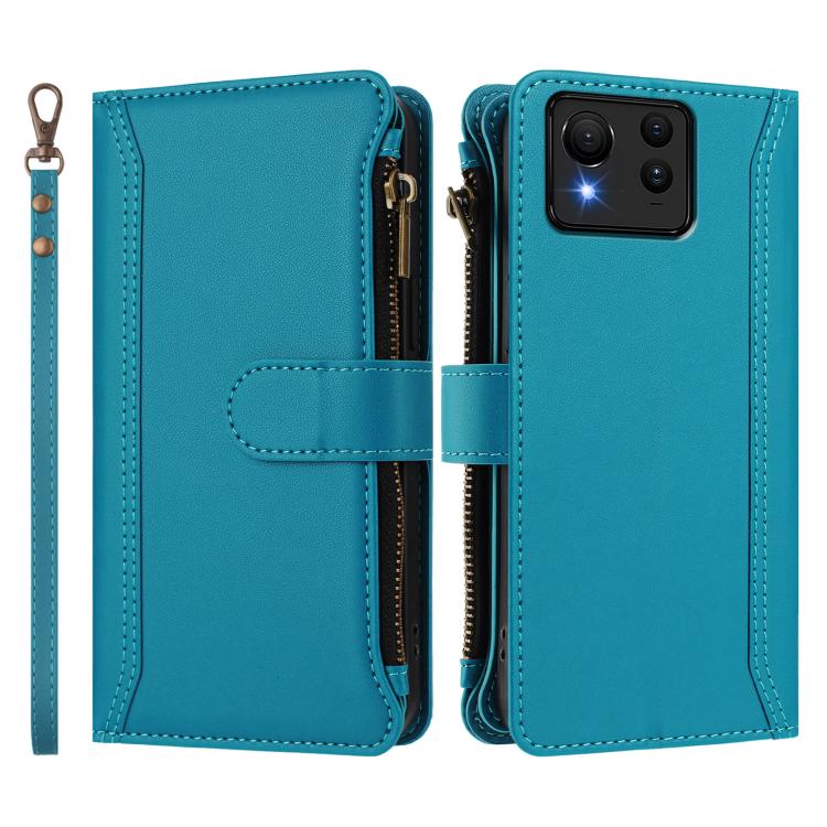 For Asus Zenfone 11 Ultra Magnetic Closure 9 Card Slots Zipper Leather Case with Hand Strap