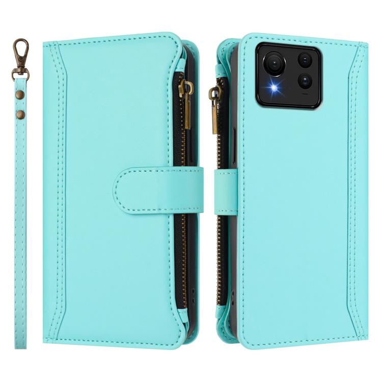 For Asus Zenfone 11 Ultra Magnetic Closure 9 Card Slots Zipper Leather Case with Hand Strap