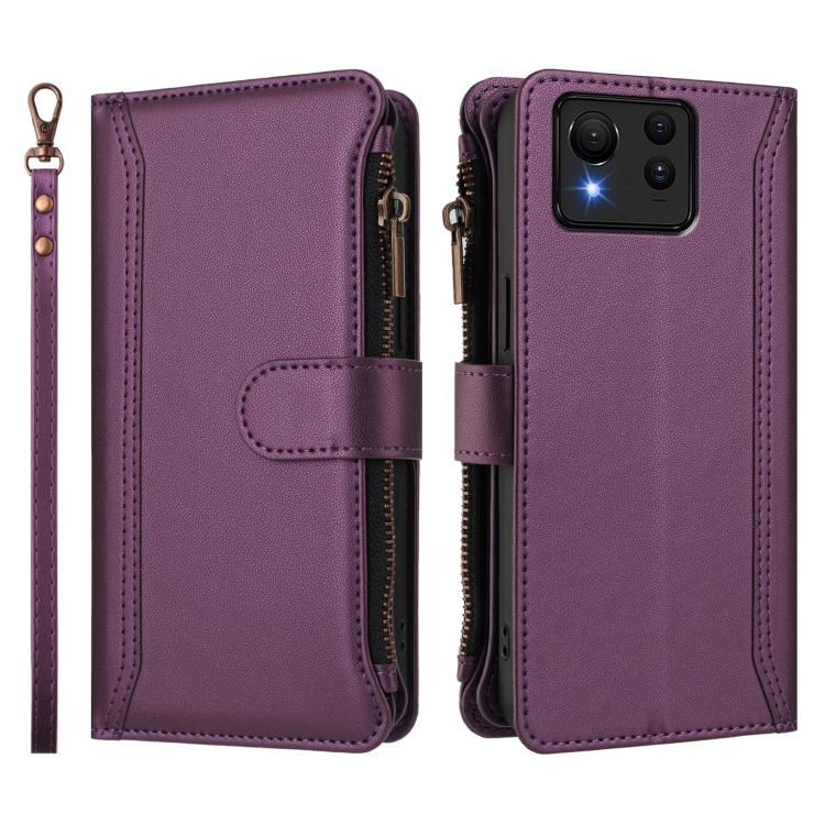 For Asus Zenfone 11 Ultra Magnetic Closure 9 Card Slots Zipper Leather Case with Hand Strap