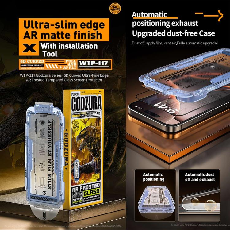 For iPhone 15 Pro WK WTP-117 Easy Install 6D Curved Ultra-Fine Edge AR Frosted Tempered Glass Film