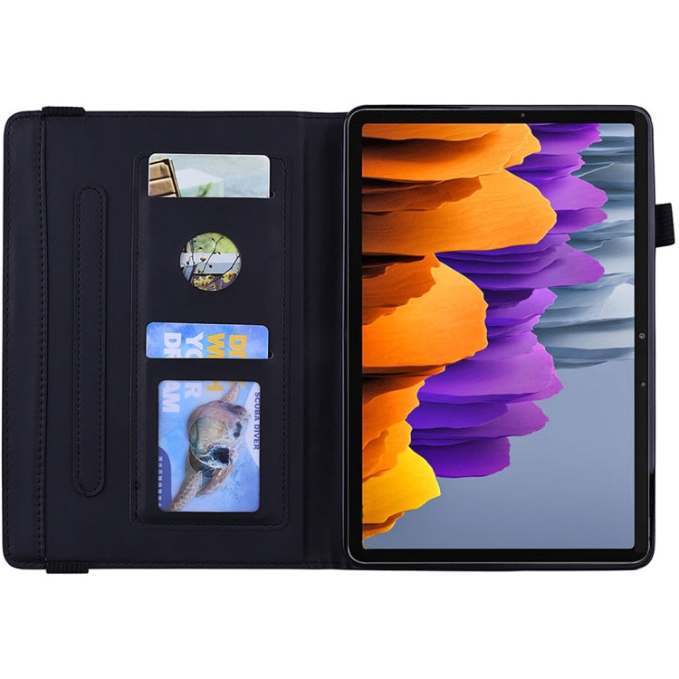 For Samsung Galaxy Tab S8 / Galaxy Tab S7 Calf Texture Embossed Horizontal Flip Leather Case with Holder & Card Slots & Photo Frame