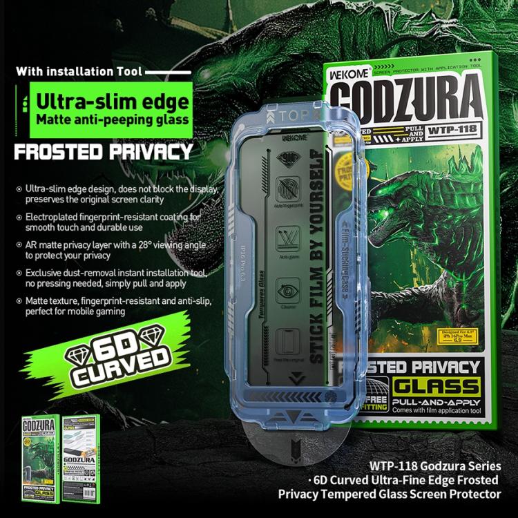 For iPhone 16 / 15 WK WTP-118 Easy Install 6D Curved Ultra-Fine Edge Frosted Privacy Tempered Glass Film