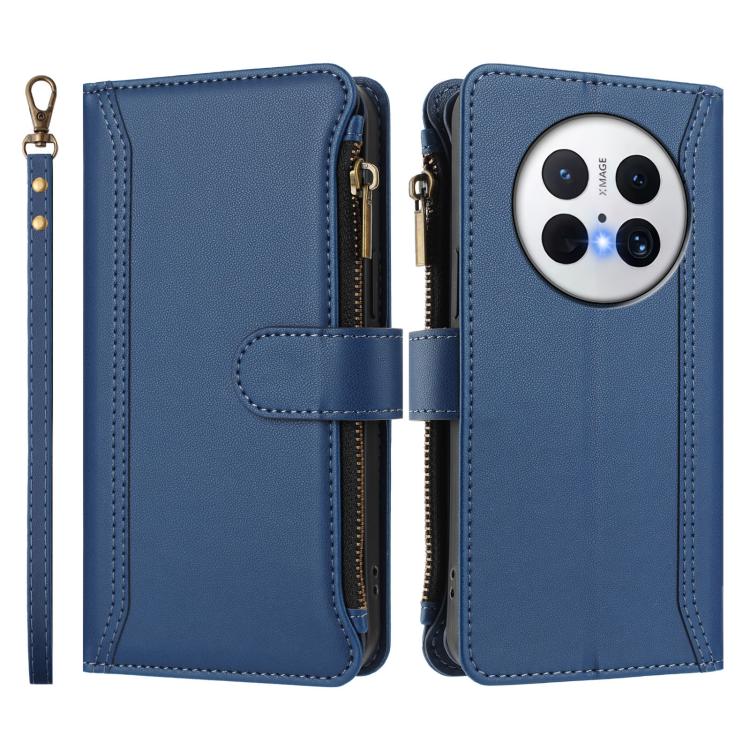 For Huawei Mate 70 Magnetic Closure 9 Card Slots Zipper Leather Case with Hand Strap