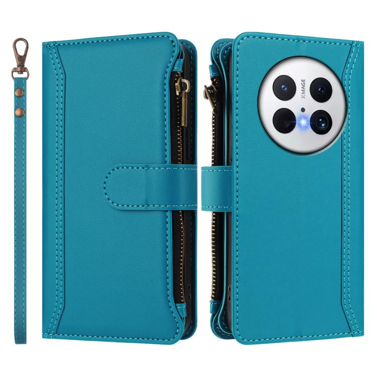 For Huawei Mate 70 Magnetic Closure 9 Card Slots Zipper Leather Case with Hand Strap