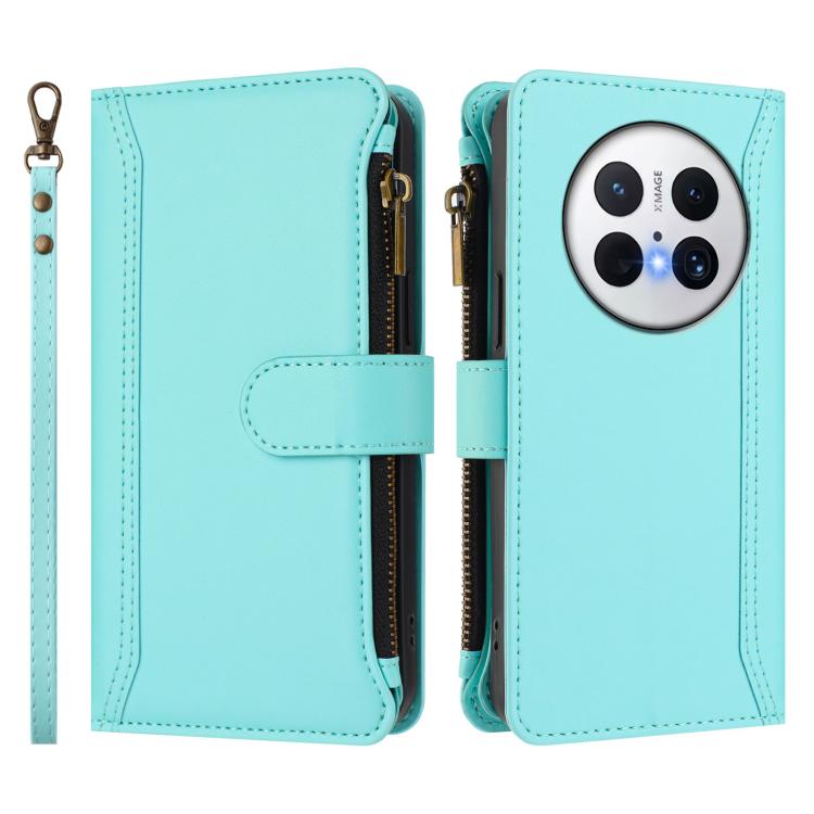 For Huawei Mate 70 Magnetic Closure 9 Card Slots Zipper Leather Case with Hand Strap