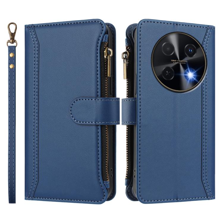 For Huawei nova 12i 4G Global Magnetic Closure 9 Card Slots Zipper Leather Case with Hand Strap