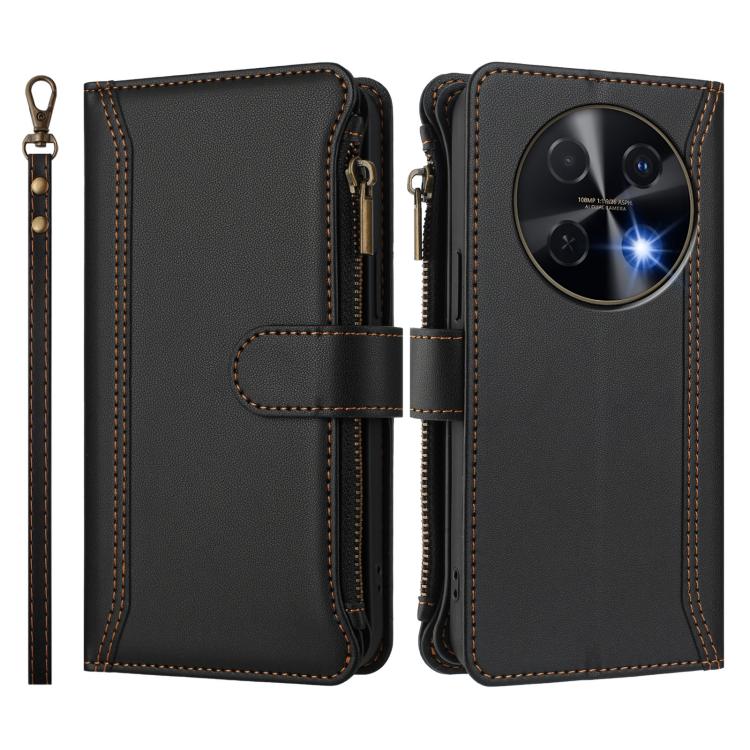 For Huawei nova 12i 4G Global Magnetic Closure 9 Card Slots Zipper Leather Case with Hand Strap