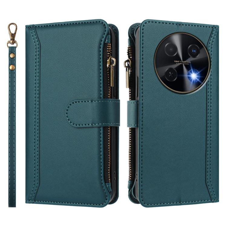 For Huawei nova 12i 4G Global Magnetic Closure 9 Card Slots Zipper Leather Case with Hand Strap
