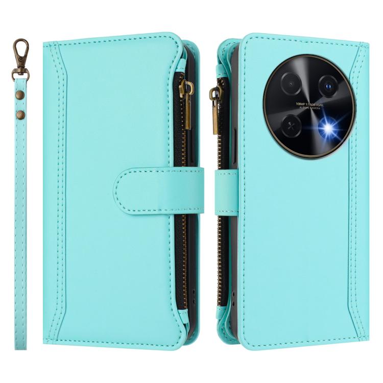For Huawei nova 12i 4G Global Magnetic Closure 9 Card Slots Zipper Leather Case with Hand Strap