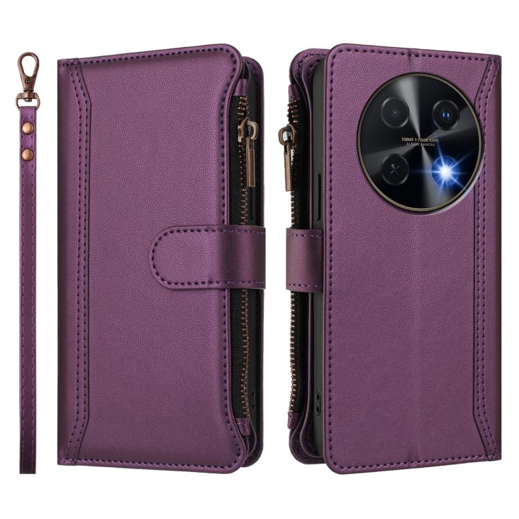 For Huawei nova 12i 4G Global Magnetic Closure 9 Card Slots Zipper Leather Case with Hand Strap