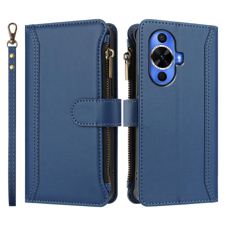 For Huawei nova 12s 4G Global Magnetic Closure 9 Card Slots Zipper Leather Case with Hand Strap