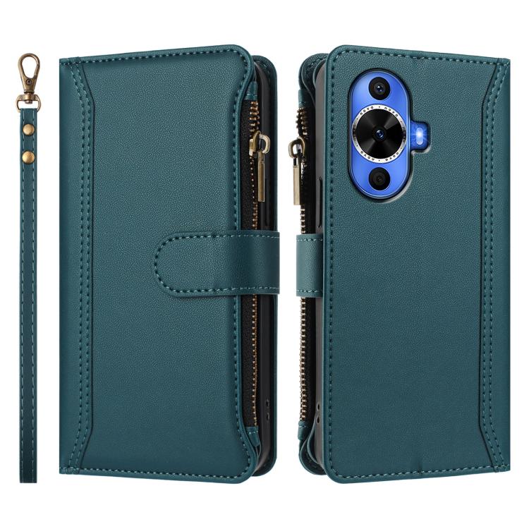 For Huawei nova 12s 4G Global Magnetic Closure 9 Card Slots Zipper Leather Case with Hand Strap