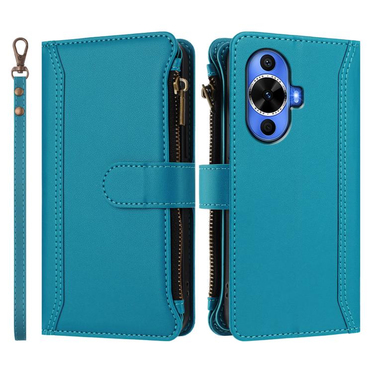 For Huawei nova 12s 4G Global Magnetic Closure 9 Card Slots Zipper Leather Case with Hand Strap
