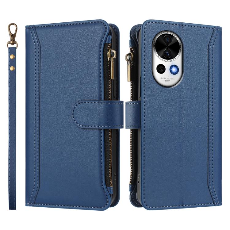 For Huawei nova 13 / nova 12 Magnetic Closure 9 Card Slots Zipper Leather Case with Hand Strap