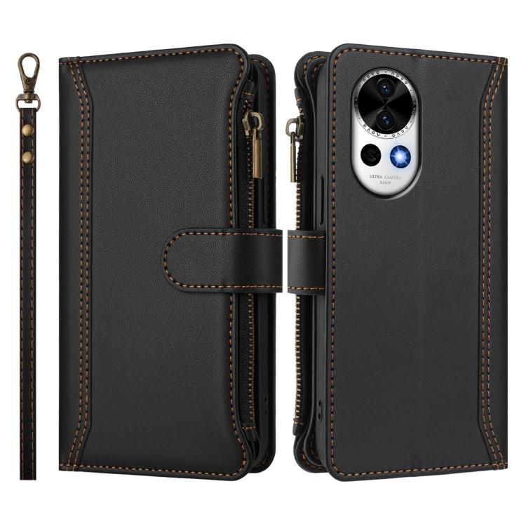 For Huawei nova 13 / nova 12 Magnetic Closure 9 Card Slots Zipper Leather Case with Hand Strap