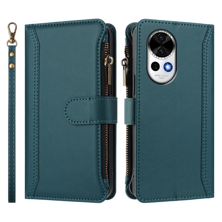 For Huawei nova 13 / nova 12 Magnetic Closure 9 Card Slots Zipper Leather Case with Hand Strap