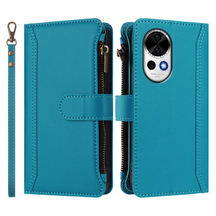For Huawei nova 13 / nova 12 Magnetic Closure 9 Card Slots Zipper Leather Case with Hand Strap