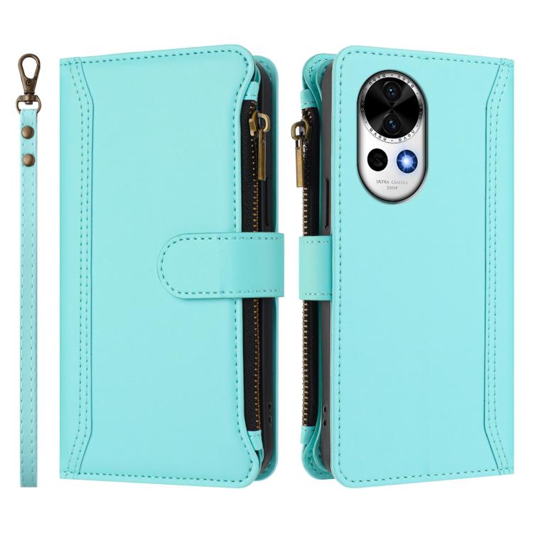 For Huawei nova 13 / nova 12 Magnetic Closure 9 Card Slots Zipper Leather Case with Hand Strap