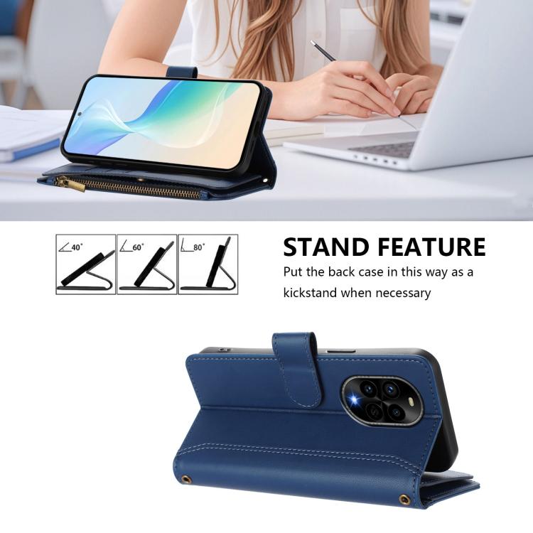 For Huawei nova 13 Pro Magnetic Closure 9 Card Slots Zipper Leather Case with Hand Strap