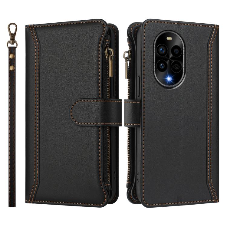 For Huawei nova 13 Pro Magnetic Closure 9 Card Slots Zipper Leather Case with Hand Strap