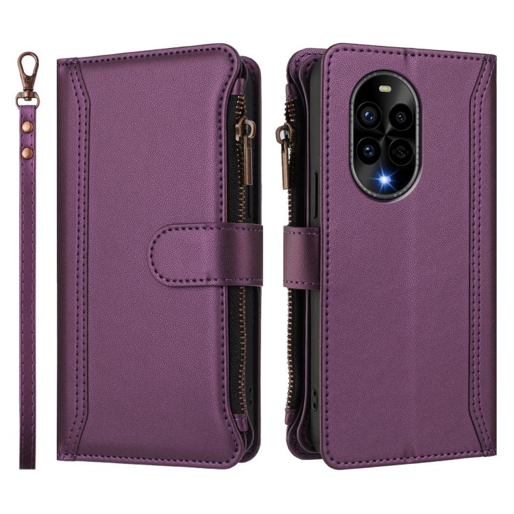 For Huawei nova 13 Pro Magnetic Closure 9 Card Slots Zipper Leather Case with Hand Strap