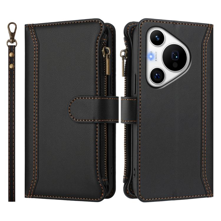 For Huawei Pura 70 Pro 5G / 70 Pro+ 5G Magnetic Closure 9 Card Slots Zipper Leather Case with Hand Strap