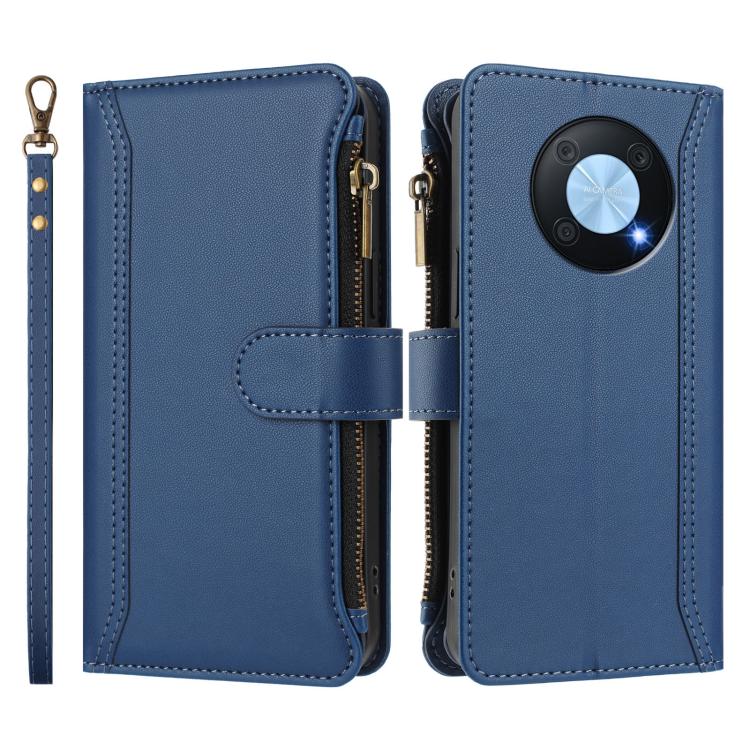 For Huawei Enjoy 50 Pro 4G Magnetic Closure 9 Card Slots Zipper Leather Case with Hand Strap