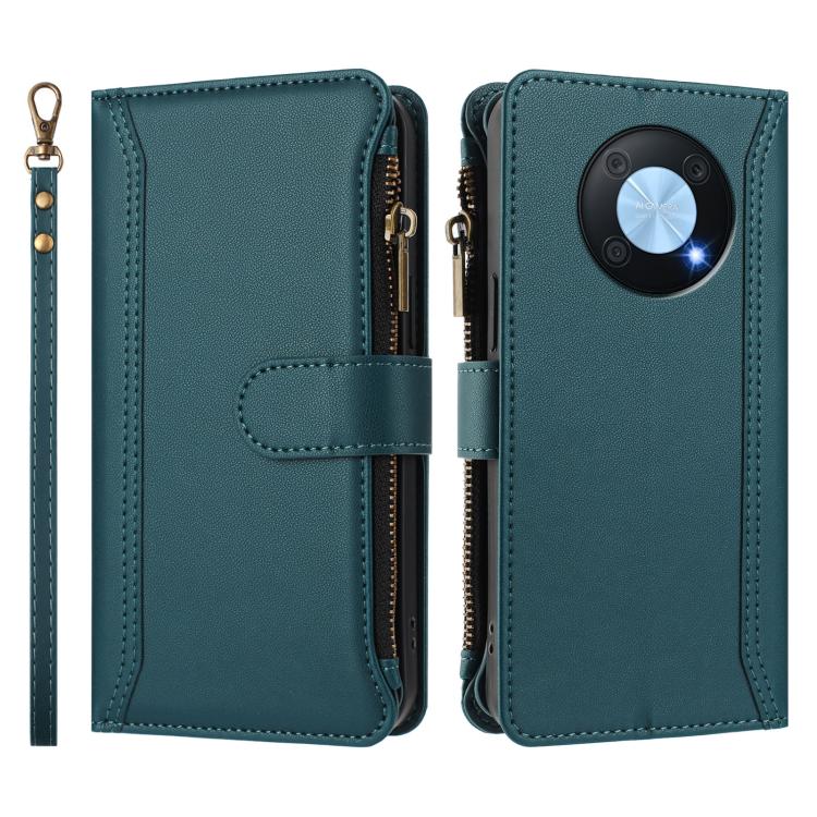 For Huawei Enjoy 50 Pro 4G Magnetic Closure 9 Card Slots Zipper Leather Case with Hand Strap