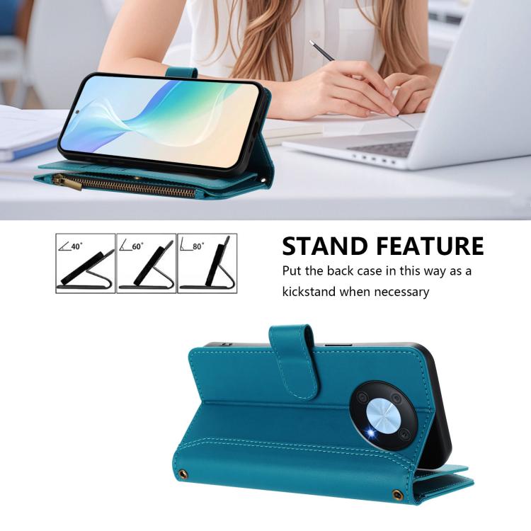 For Huawei Enjoy 50 Pro 4G Magnetic Closure 9 Card Slots Zipper Leather Case with Hand Strap