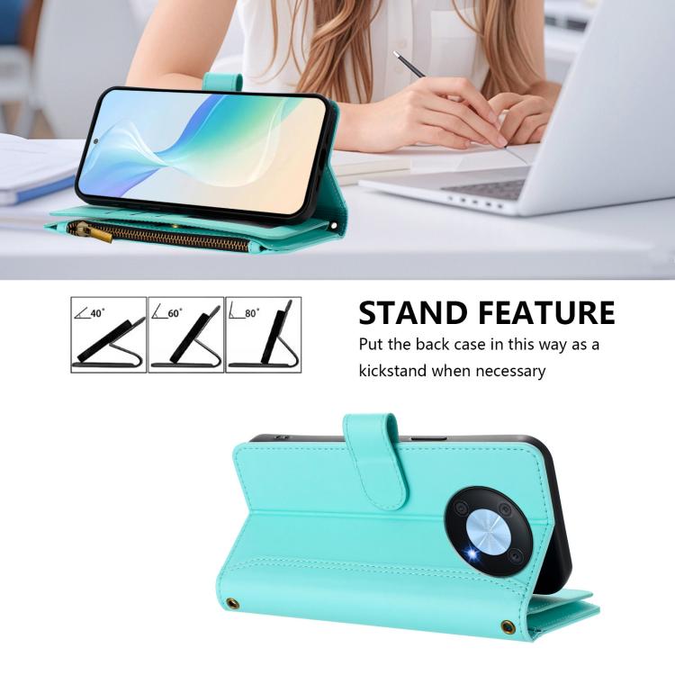 For Huawei Enjoy 50 Pro 4G Magnetic Closure 9 Card Slots Zipper Leather Case with Hand Strap