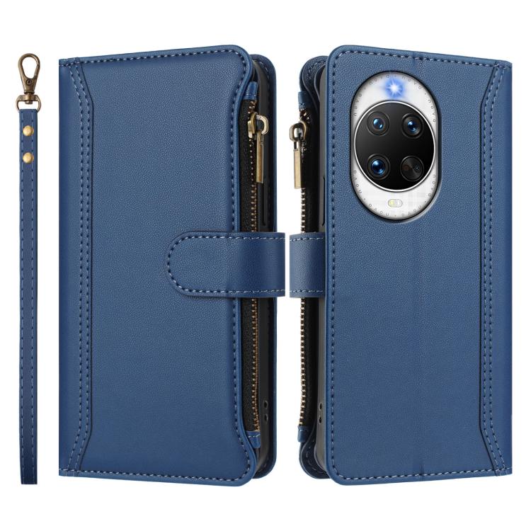 For Huawei nova 14 Pro Magnetic Closure 9 Card Slots Zipper Leather Case with Hand Strap