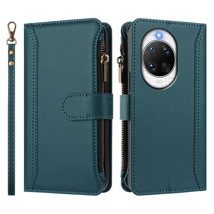 For Huawei nova 14 Pro Magnetic Closure 9 Card Slots Zipper Leather Case with Hand Strap