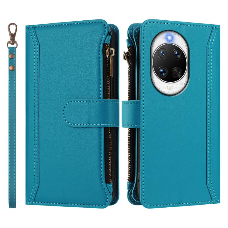 For Huawei nova 14 Pro Magnetic Closure 9 Card Slots Zipper Leather Case with Hand Strap