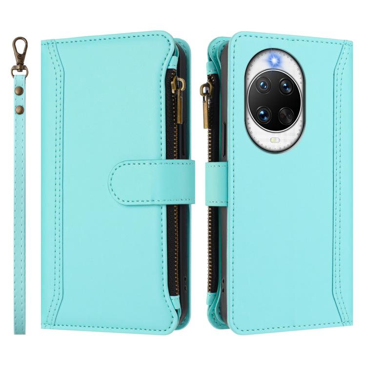 For Huawei nova 14 Pro Magnetic Closure 9 Card Slots Zipper Leather Case with Hand Strap