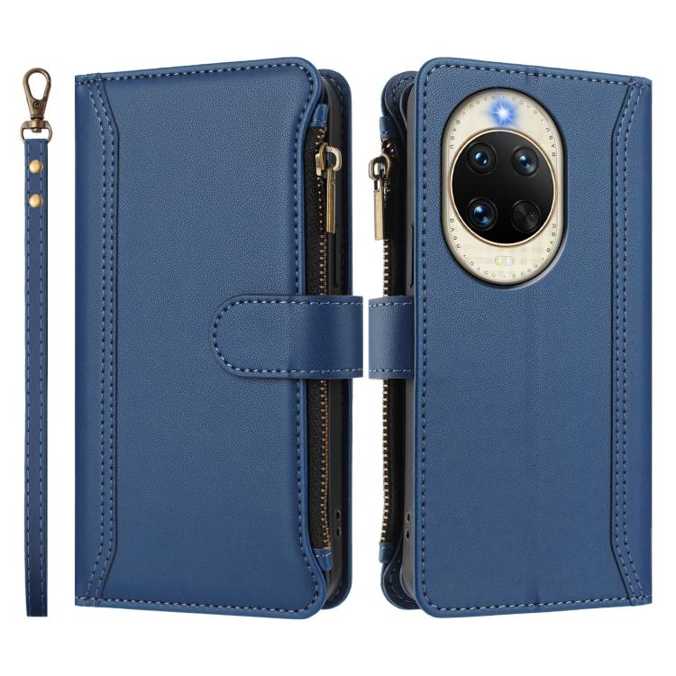 For Huawei nova 14 Magnetic Closure 9 Card Slots Zipper Leather Case with Hand Strap